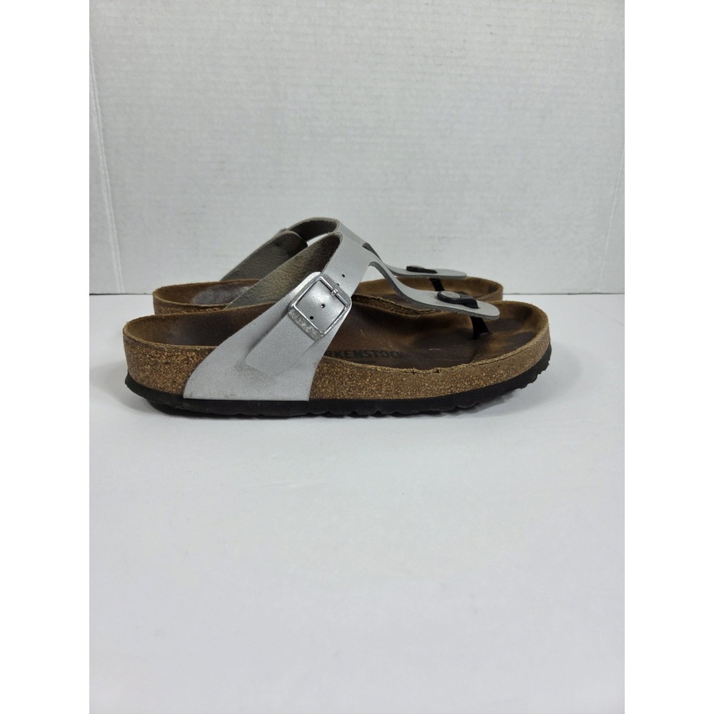 Birkenstock Gizeh Sandals Women  39 US 8 Silver Birko Flor Thong Preowned